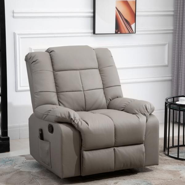 Fauteuil de massage électrique avec fonction inclinable sac PU bois métal mousse gris