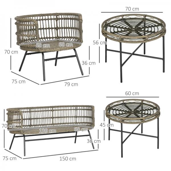5-teiliges Gartenmöbel-Set Lounge aus PE-Rattan, 2 Sessel, 1 Sofa, 2 Beistelltisch, Boho-Stil, Braun+Grau - Palo24
