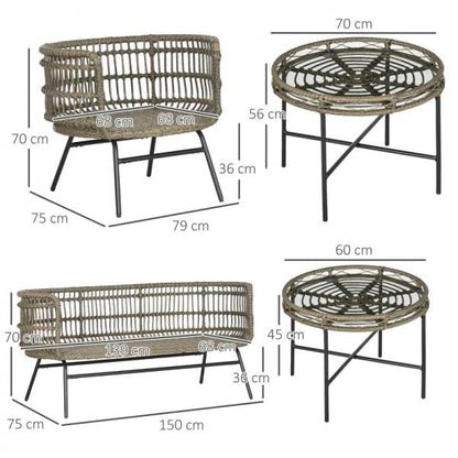 5-teiliges Gartenmöbel-Set Lounge aus PE-Rattan, 2 Sessel, 1 Sofa, 2 Beistelltisch, Boho-Stil, Braun+Grau - Palo24