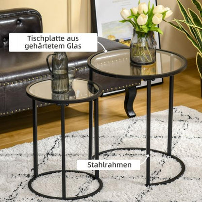 2er-Set Beistelltische im Skandi-Design, Couchtische, stapelbar, Schwarz