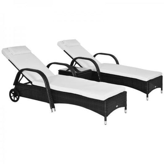 Sonnenliege Tisch 3er Set Gartenmöbel Polyrattan Schwarz