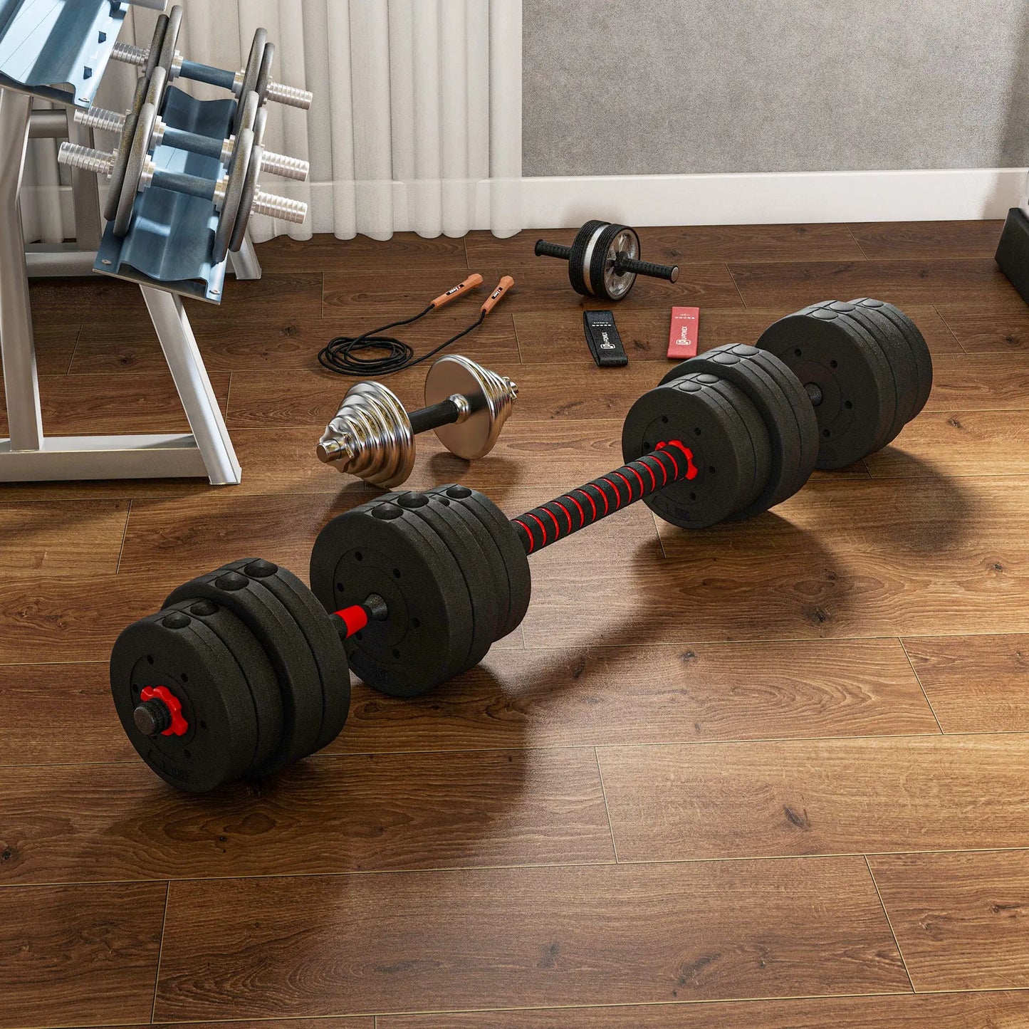 2 in 1 Hanteln Set 30 kg verstellbare Kurzhantel & Langhantel Dumbbell Krafttraining Schwarz