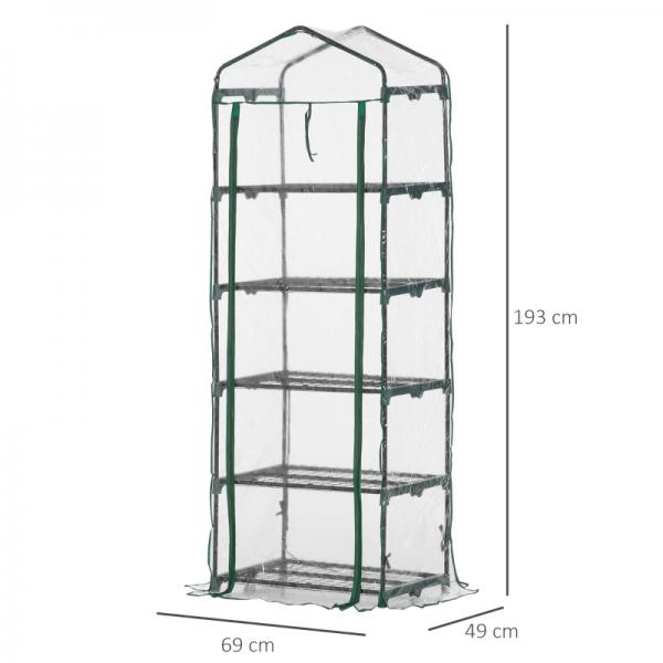 Foliengewächshaus Mini-Gewächshaus mit 5 Regale Aufzucht Treibhaus Transparent+Grün Stahl Kunststoff - Palo24