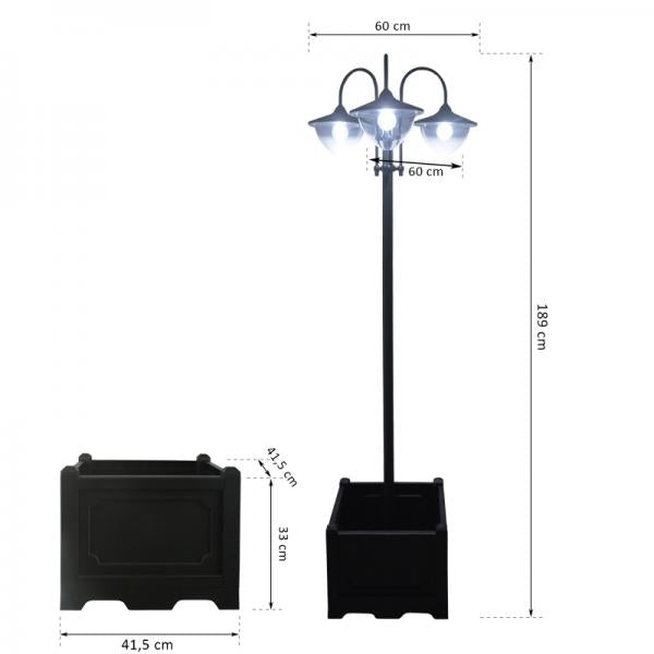 Solarleuchte Gartenlicht 3-köpfige Lampe mit Blumentopf-Basis Wasserdicht Edelstahl 60 x 55 x 189 cm