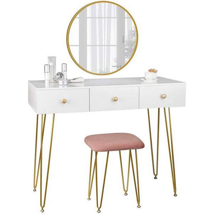 Schminktisch mit Hocker & Spiegel modernes Design gold Modell Luxe