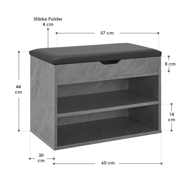 Schuhregal 60x30x44 cm Betonoptik / Grau