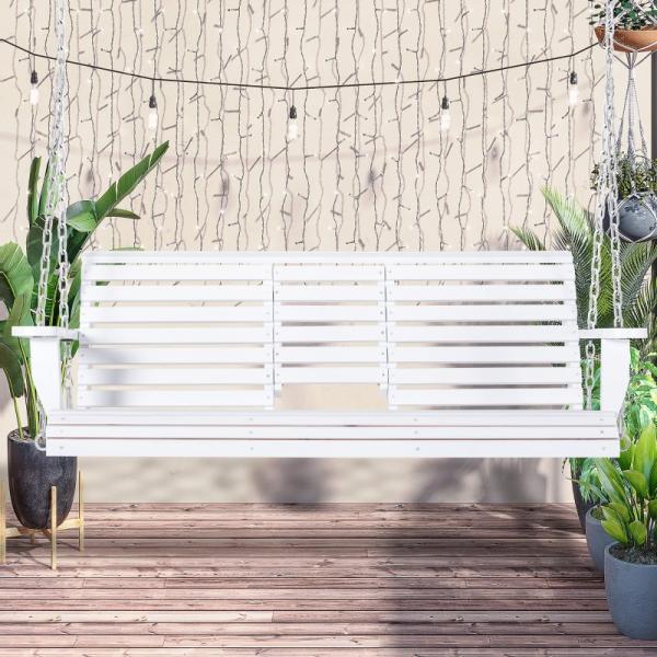 Hängebank mit Klapptisch und Becherhaltern Naturholz weiss - Palo24