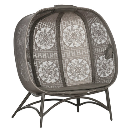 Gartenstuhl für 2 Personen, klappbar, großes Sitzkissen, Stahlrahmen, Farbe: Sand