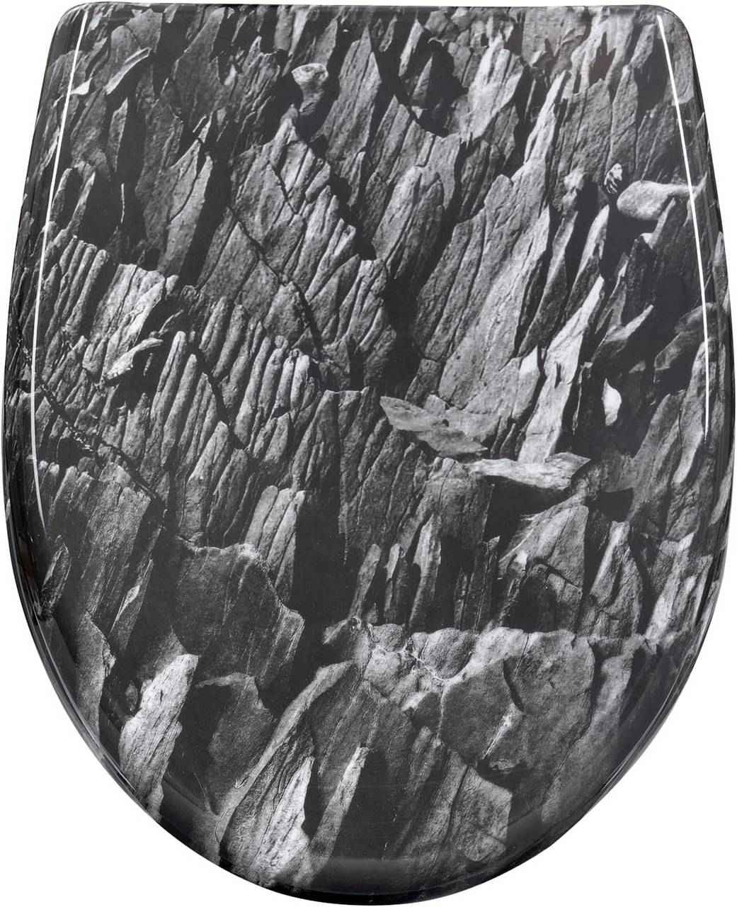 Toilettendeckel, WC Sitz mit Absenkautomatik, Klobrille, O-Form, Steinmuster