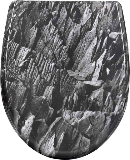 Toilettendeckel, WC Sitz mit Absenkautomatik, Klobrille, O-Form, Steinmuster