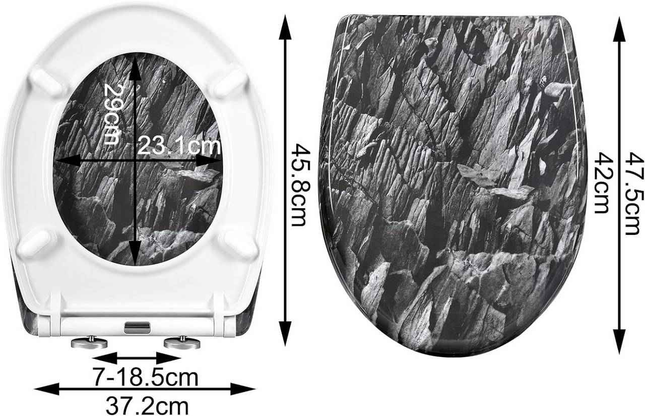 Toilettendeckel, WC Sitz mit Absenkautomatik, Klobrille, O-Form, Steinmuster