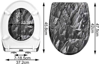 Toilettendeckel, WC Sitz mit Absenkautomatik, Klobrille, O-Form, Steinmuster