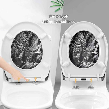 Toilettendeckel, WC Sitz mit Absenkautomatik, Klobrille, O-Form, Steinmuster