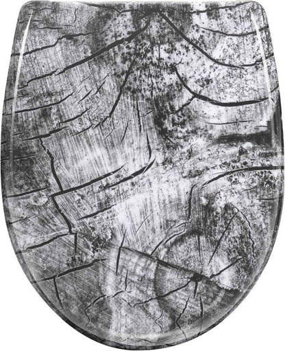 Toilettendeckel, WC Sitz mit Absenkautomatik, Klobrille, O-Form, Holzmuster