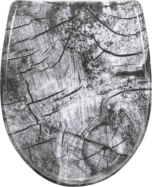 Toilettendeckel, WC Sitz mit Absenkautomatik, Klobrille, O-Form, Holzmuster