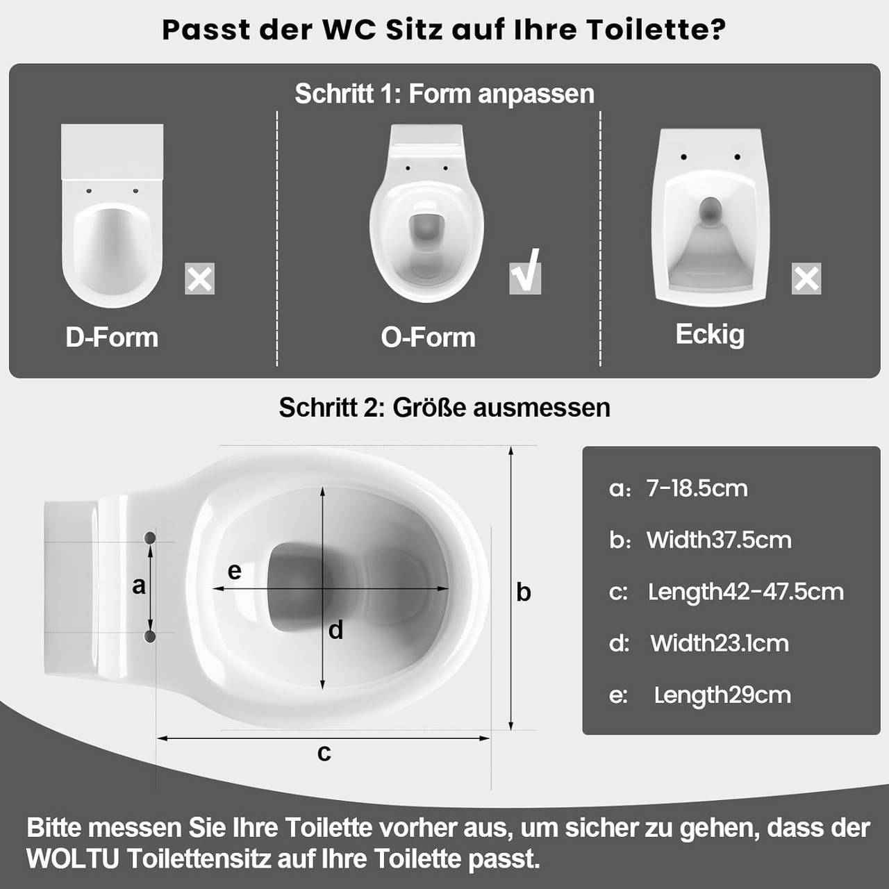 Toilettendeckel, WC Sitz mit Absenkautomatik, Klobrille, O-Form, Holzmuster