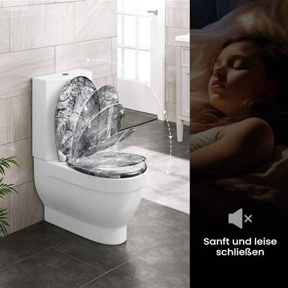 Toilettendeckel, WC Sitz mit Absenkautomatik, Klobrille, O-Form, Holzmuster