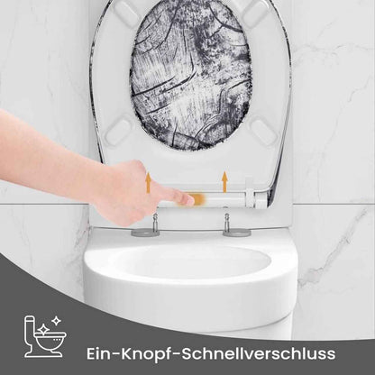 Toilettendeckel, WC Sitz mit Absenkautomatik, Klobrille, O-Form, Holzmuster