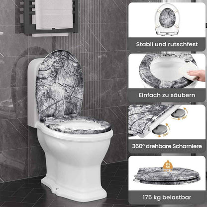 Toilettendeckel, WC Sitz mit Absenkautomatik, Klobrille, O-Form, Holzmuster