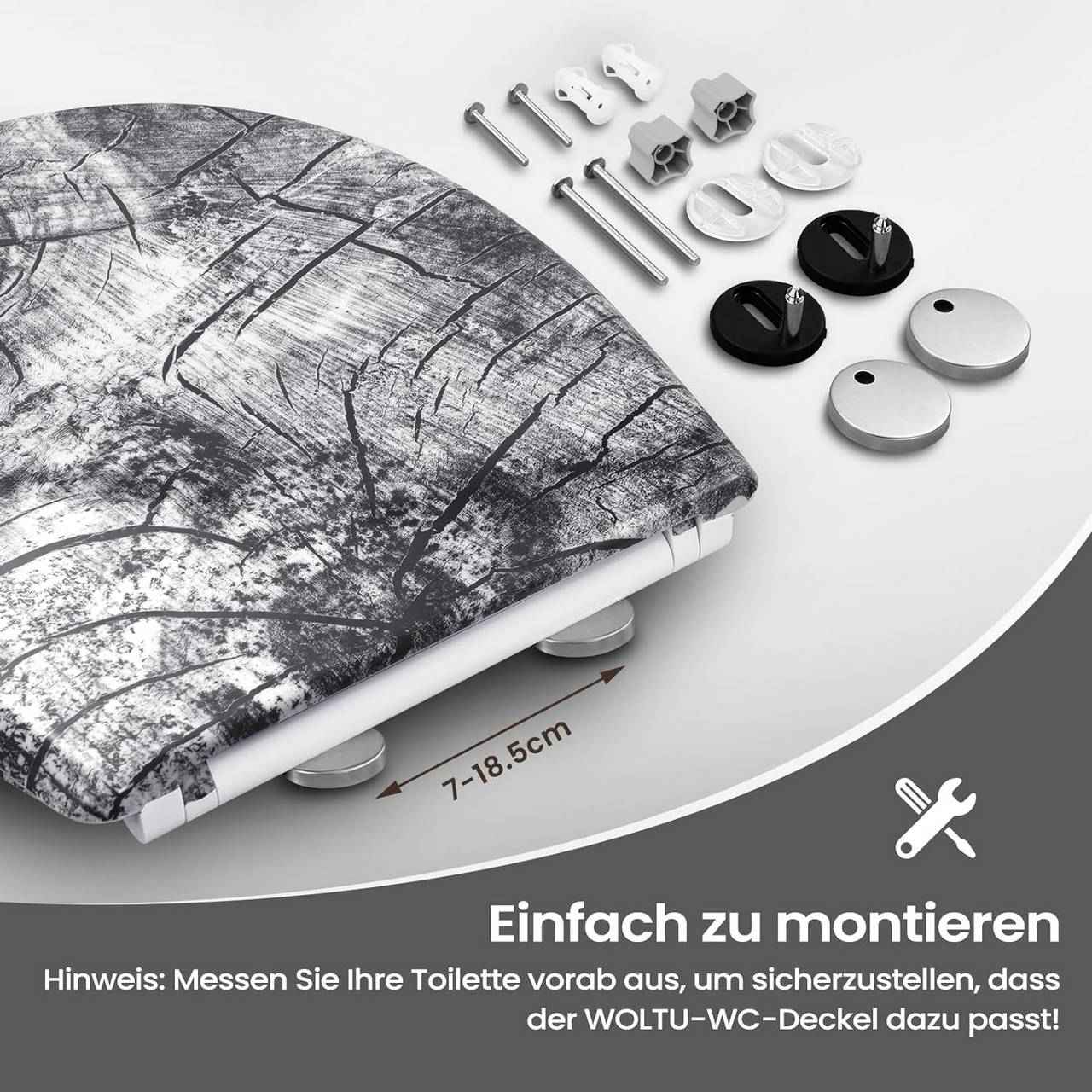 Toilettendeckel, WC Sitz mit Absenkautomatik, Klobrille, O-Form, Holzmuster