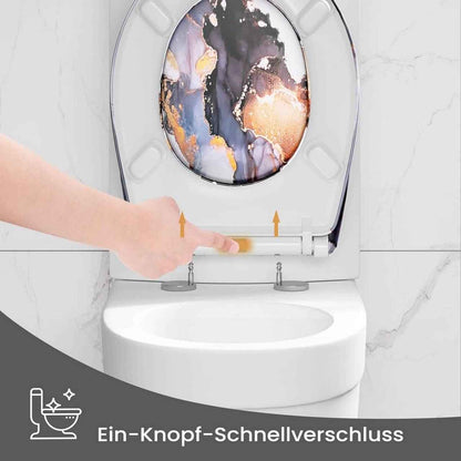 Toilettendeckel, WC Sitz mit Absenkautomatik, Klobrille, O-Form, Abstraktes Marmormuster