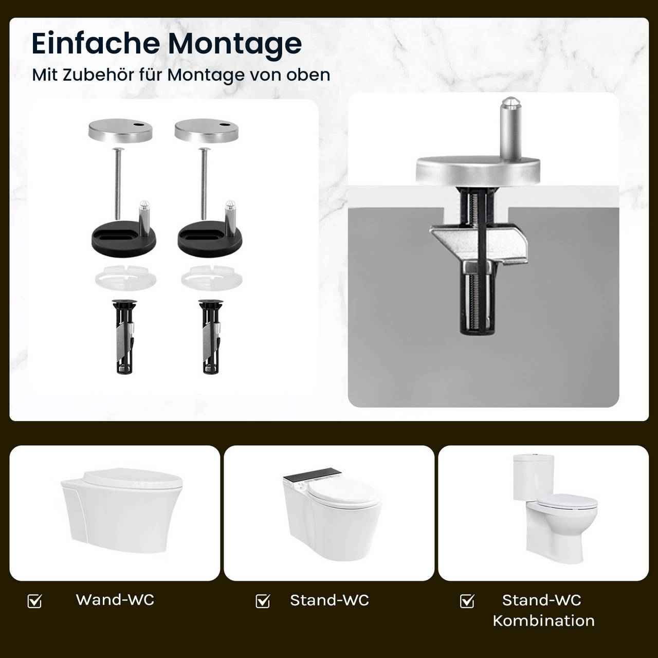 Toilettendeckel, WC Sitz mit Absenkautomatik, Klobrille, O-Form, Abstraktes Marmormuster