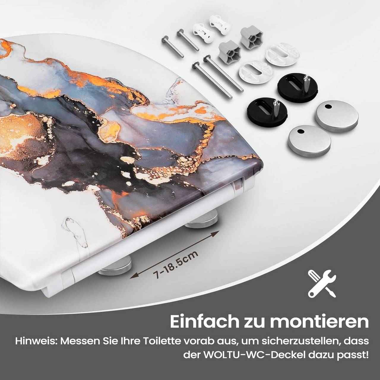 Toilettendeckel, WC Sitz mit Absenkautomatik, Klobrille, O-Form, Abstraktes Marmormuster