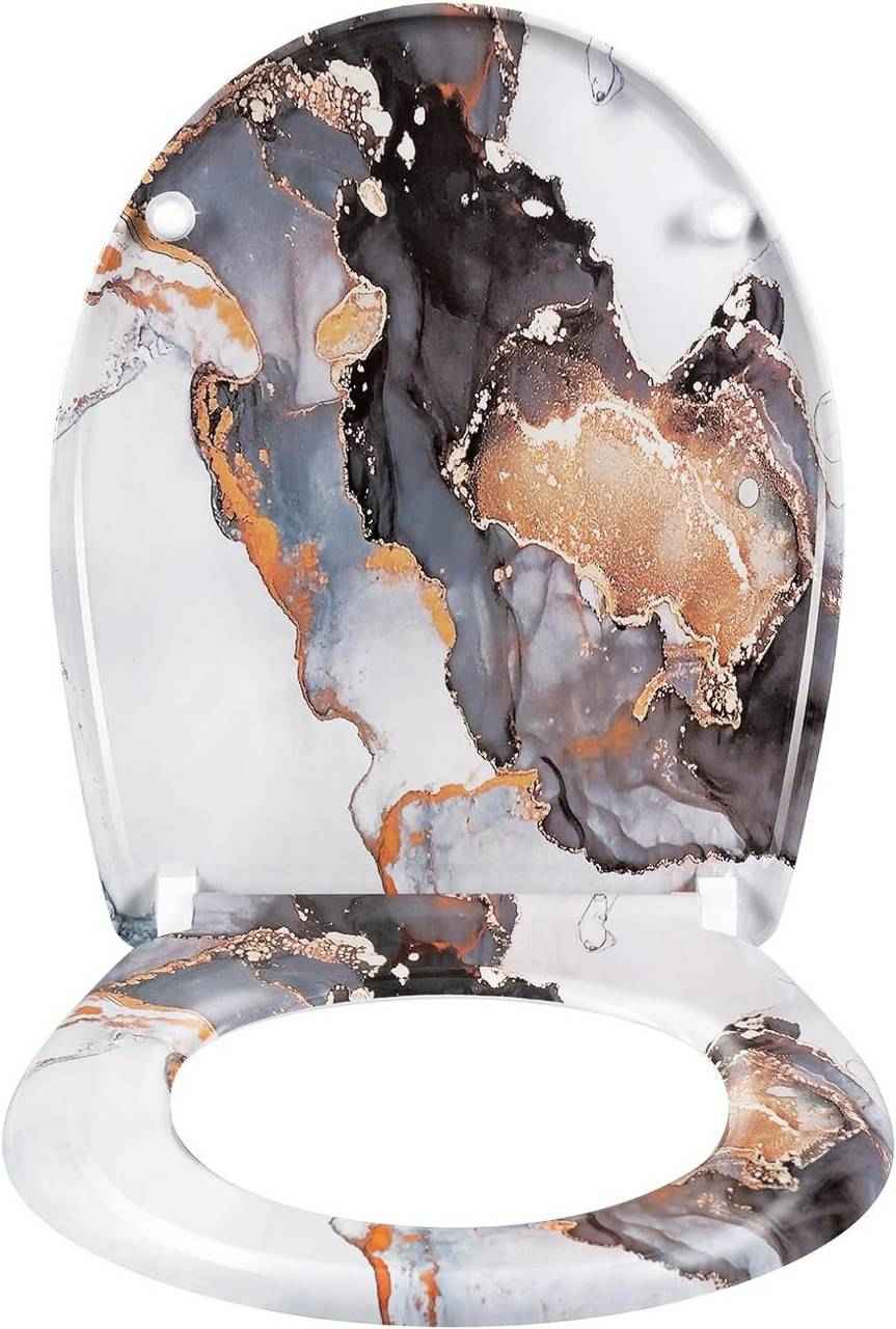 Toilettendeckel, WC Sitz mit Absenkautomatik, Klobrille, O-Form, Abstraktes Marmormuster