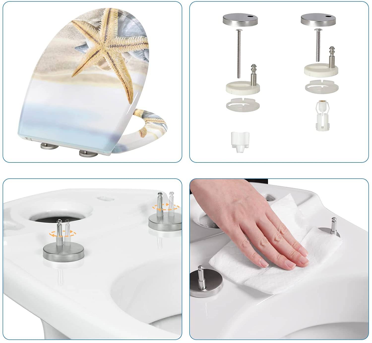 Toilettendeckel mit Absenkautomatik Premium WC Sitz Klobrille Gelber Seestern - Palo24