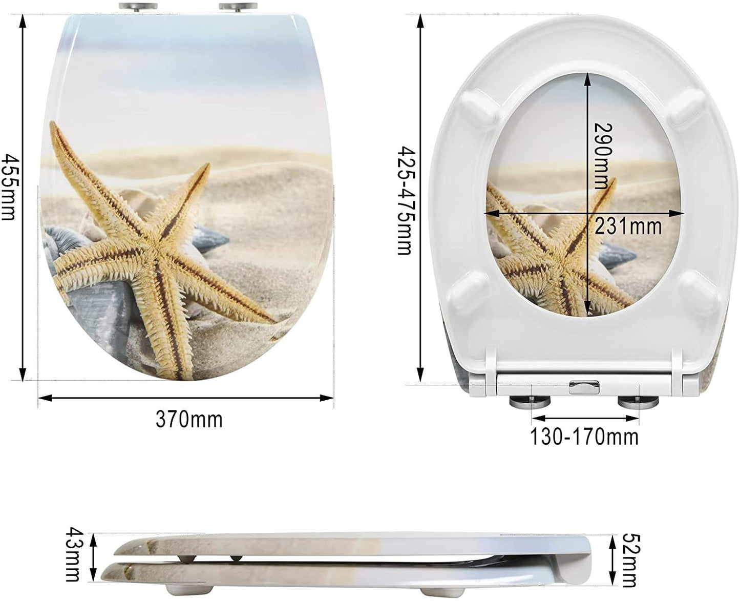 Toilettendeckel mit Absenkautomatik Premium WC Sitz Klobrille Gelber Seestern - Palo24