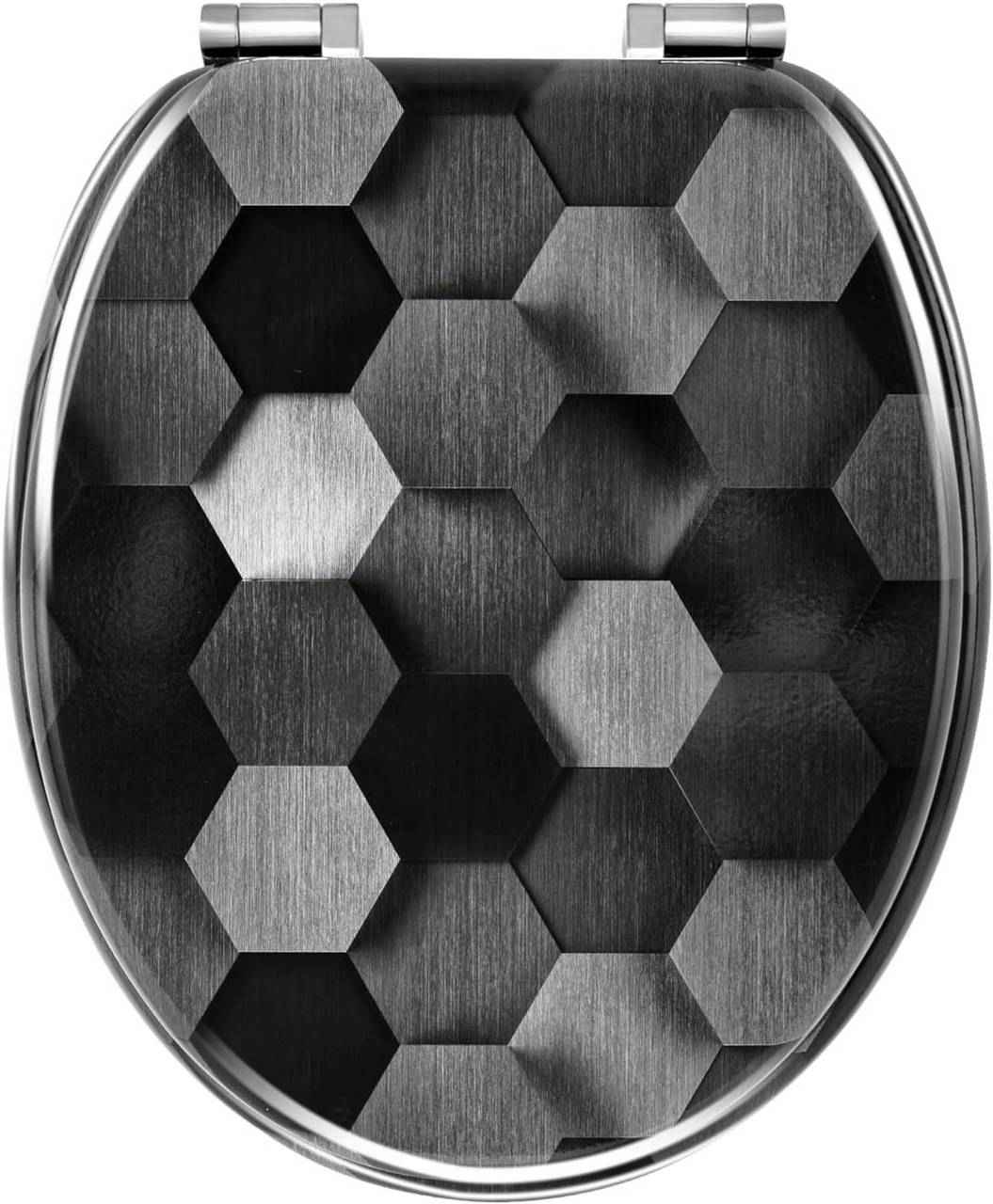 Toilettendeckel mit Absenkautomatik, WC Sitz O Form, aus MDF, Technologie-Wabe Grau