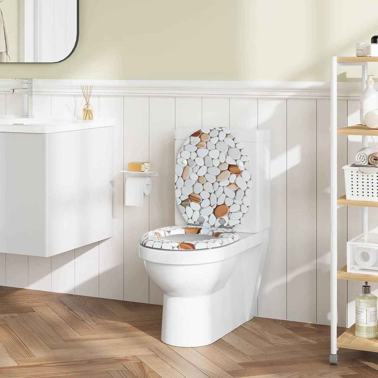 Toilettendeckel mit Absenkautomatik, WC Sitz Quick-Release, O Form, MDF