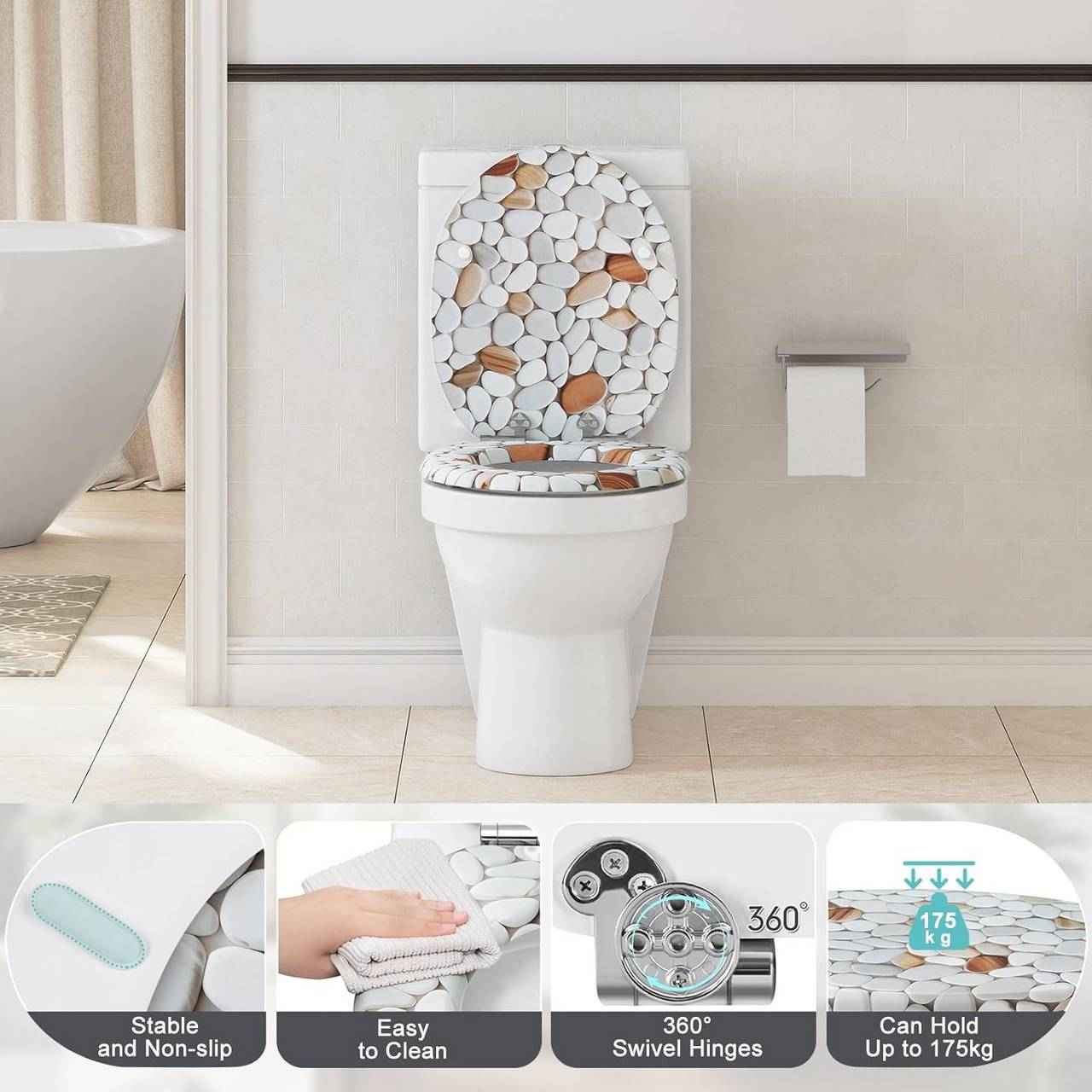 Toilettendeckel mit Absenkautomatik, WC Sitz Quick-Release, O Form, MDF