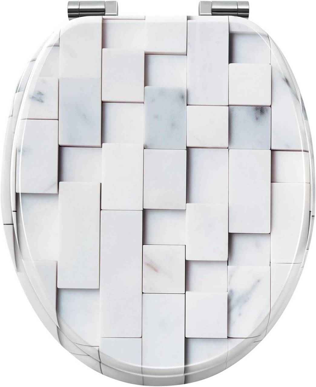 Toilettendeckel mit Absenkautomatik, WC Sitz O Form, aus MDF, Mosaik