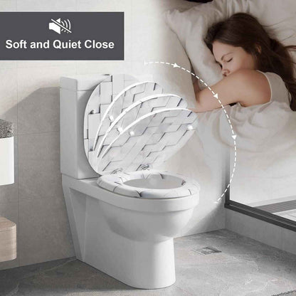 Toilettendeckel mit Absenkautomatik, WC Sitz O Form, aus MDF, Mosaik