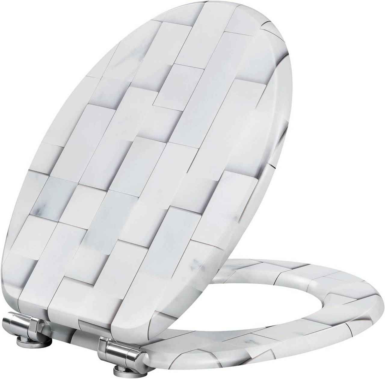 Toilettendeckel mit Absenkautomatik, WC Sitz O Form, aus MDF, Mosaik