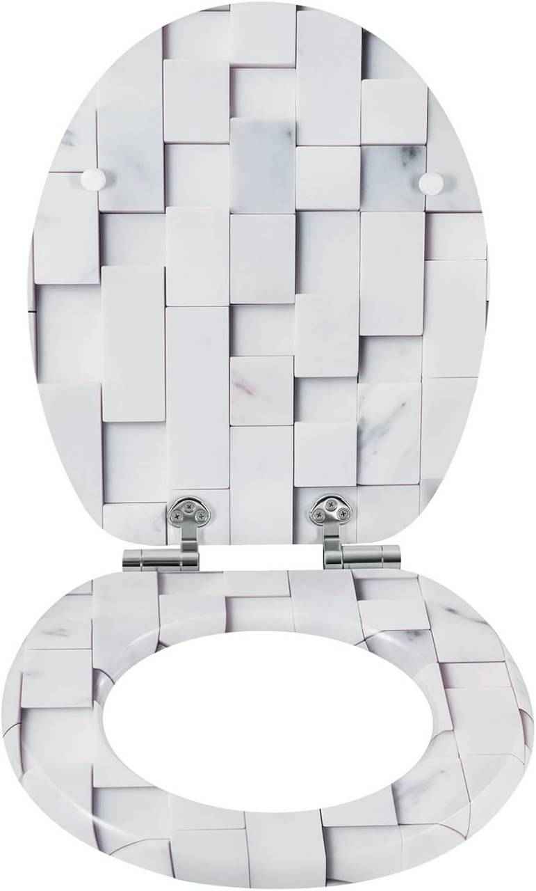 Toilettendeckel mit Absenkautomatik, WC Sitz O Form, aus MDF, Mosaik