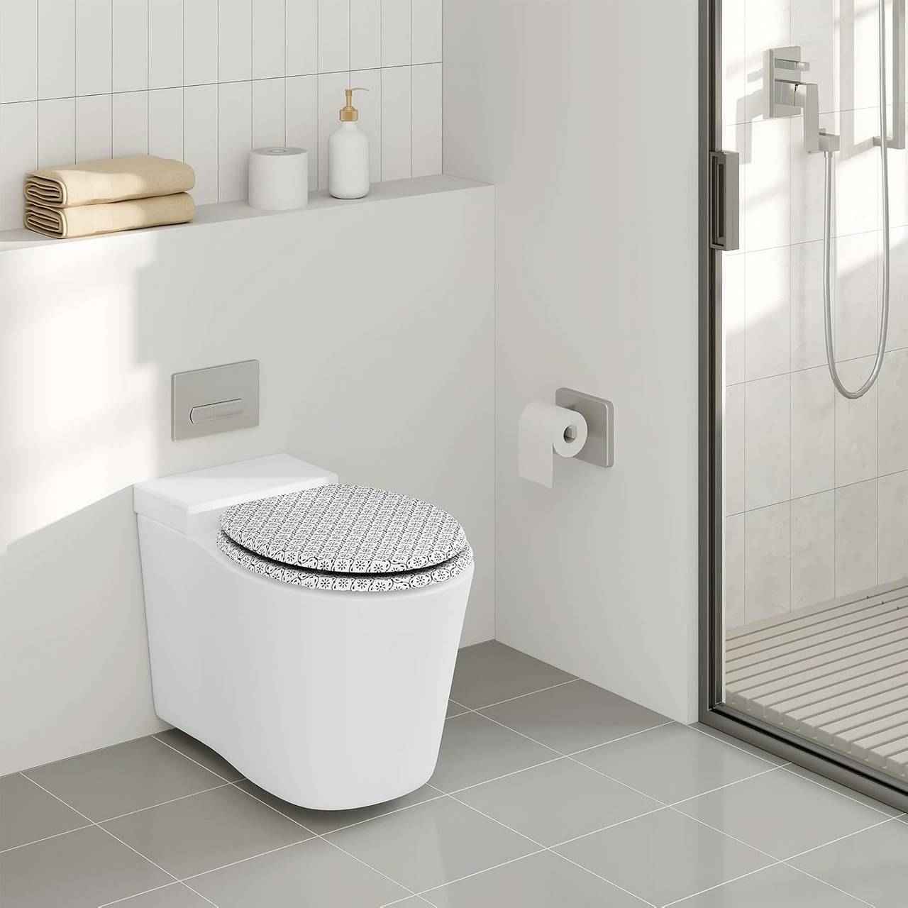 Toilettendeckel mit Absenkautomatik, WC Sitz Quick-Release, O Form, MDF