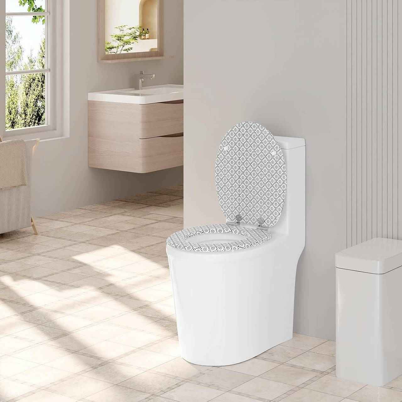 Toilettendeckel mit Absenkautomatik, WC Sitz Quick-Release, O Form, MDF