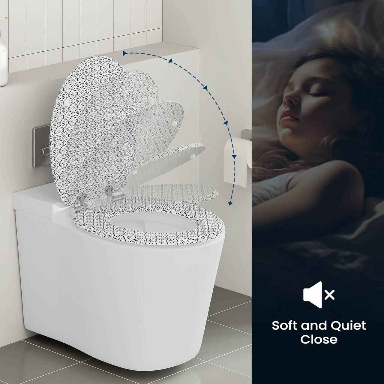 Toilettendeckel mit Absenkautomatik, WC Sitz Quick-Release, O Form, MDF