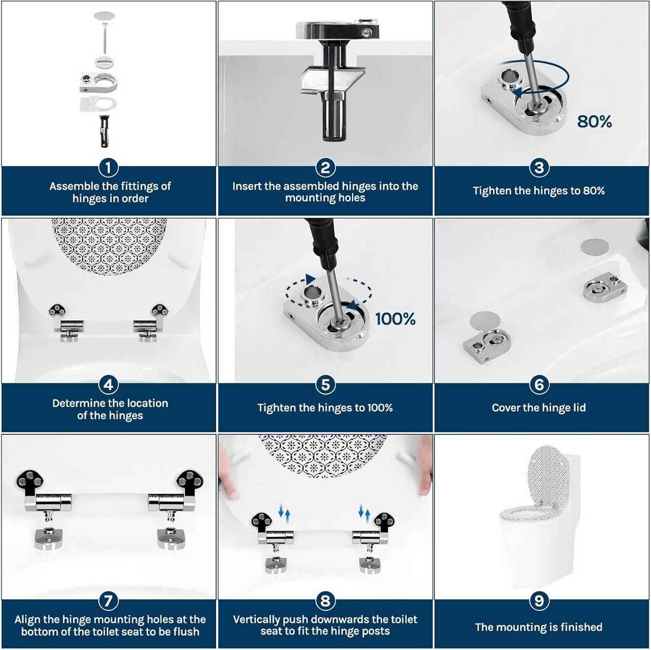 Toilettendeckel mit Absenkautomatik, WC Sitz Quick-Release, O Form, MDF