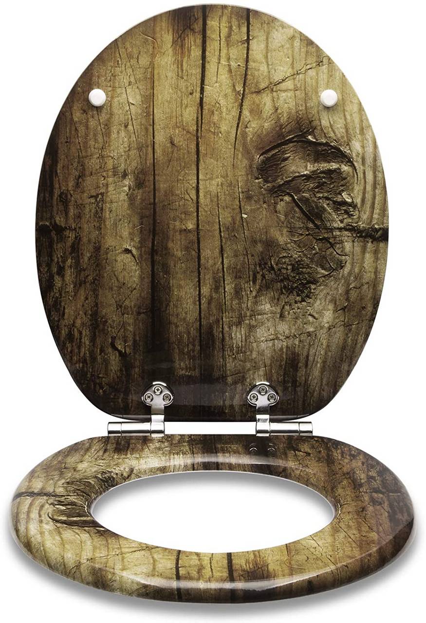 WC-Sitz mit Absenkautomatik MDF Holzkern Softclose Scharnier Old Tree - Palo24
