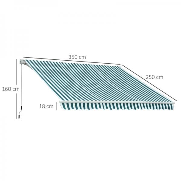 Alu Gelenkarm-Markise 3,5m x 2,5m Sonnenschutz grün-weiss