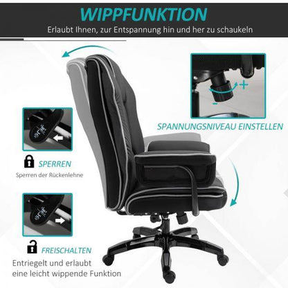 Ergonomischer Bürostuhl Höhenverstellbarer Stuhl mit Wippfunktion Schwarz - Palo24