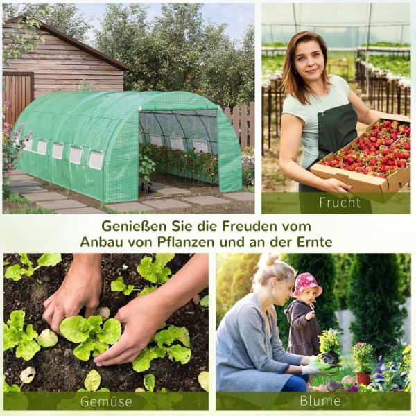 Foliengewächshaus Polytunnel 6 x 3 x 2 m begehbares Gewächshaus Folientunnel Treibhaus UV-Schutz Grün