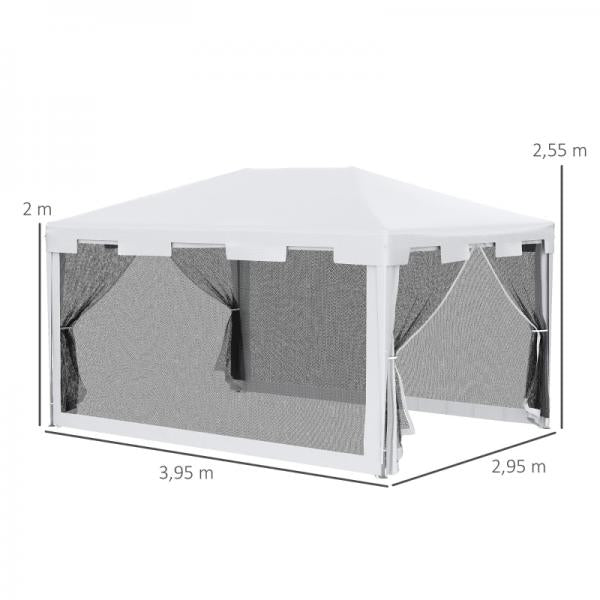 Pavillon Partyzelt Gartenpavillon Gartenzelt Festzelt mit Seitenwänden Metall PE Weiss + Schwarz 4 x 3 m