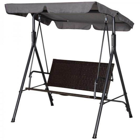 Hollywoodschaukel Gartenschaukel Verstellbares Sonnendach Rattan Stahl Schwarz - Palo24
