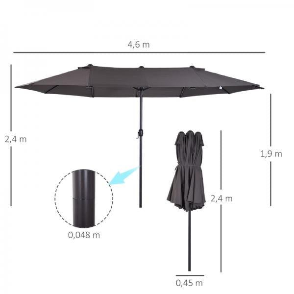 Parasol Doppio Ombrellone da Patio con Manovella Grigio Ovale