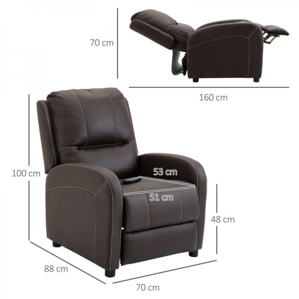 Fauteuil de massage fauteuil TV électrique inclinaison 165° PU métal marron foncé