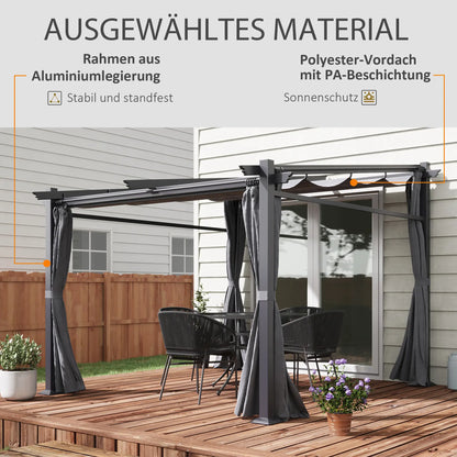 Pavillon Pergola, inklusive Befestigungsmaterial, ausziehbares Dach, Dunkelgrau